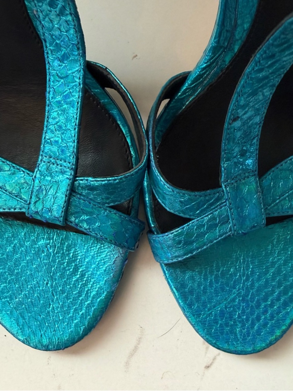 Brian Atwood Laetitia Turquoise Metallic Strappy Stiletto Sandals, GUC, Size 8 - Picture 7 of 14